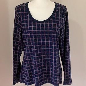 Tommy Hilfiger Red/White/Blue/Navy Plaid Long Sleeve Scoop Neck Tee
